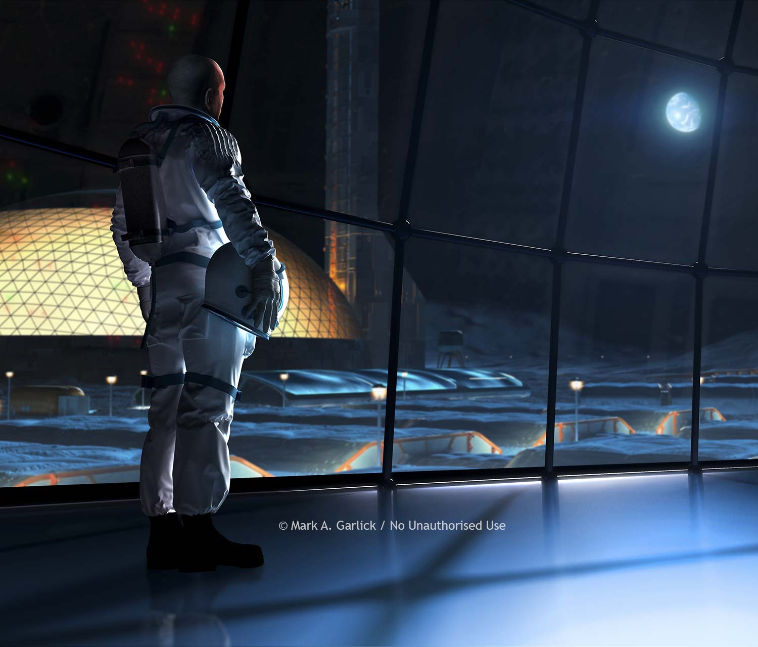 Lunar Station, science fiction artwork by Mark Garlick